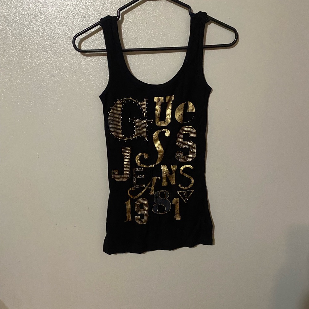 Guess Black Tank Top with Gold Logo